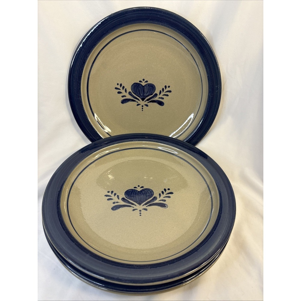 4 Salt-Glaze Stoneware 11.25" Dinner Plate Home Sweet Home Blue Heart Floral